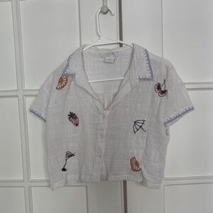 White Embroidered Women's crop Top